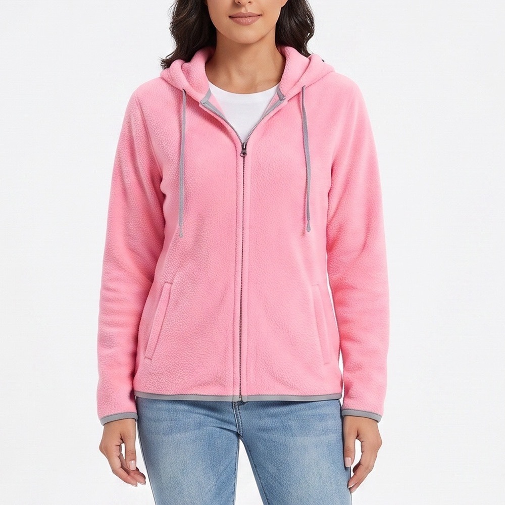 No Boundaries Hoodie Womens L Pink Full Zip Teddy Fleece Excellent